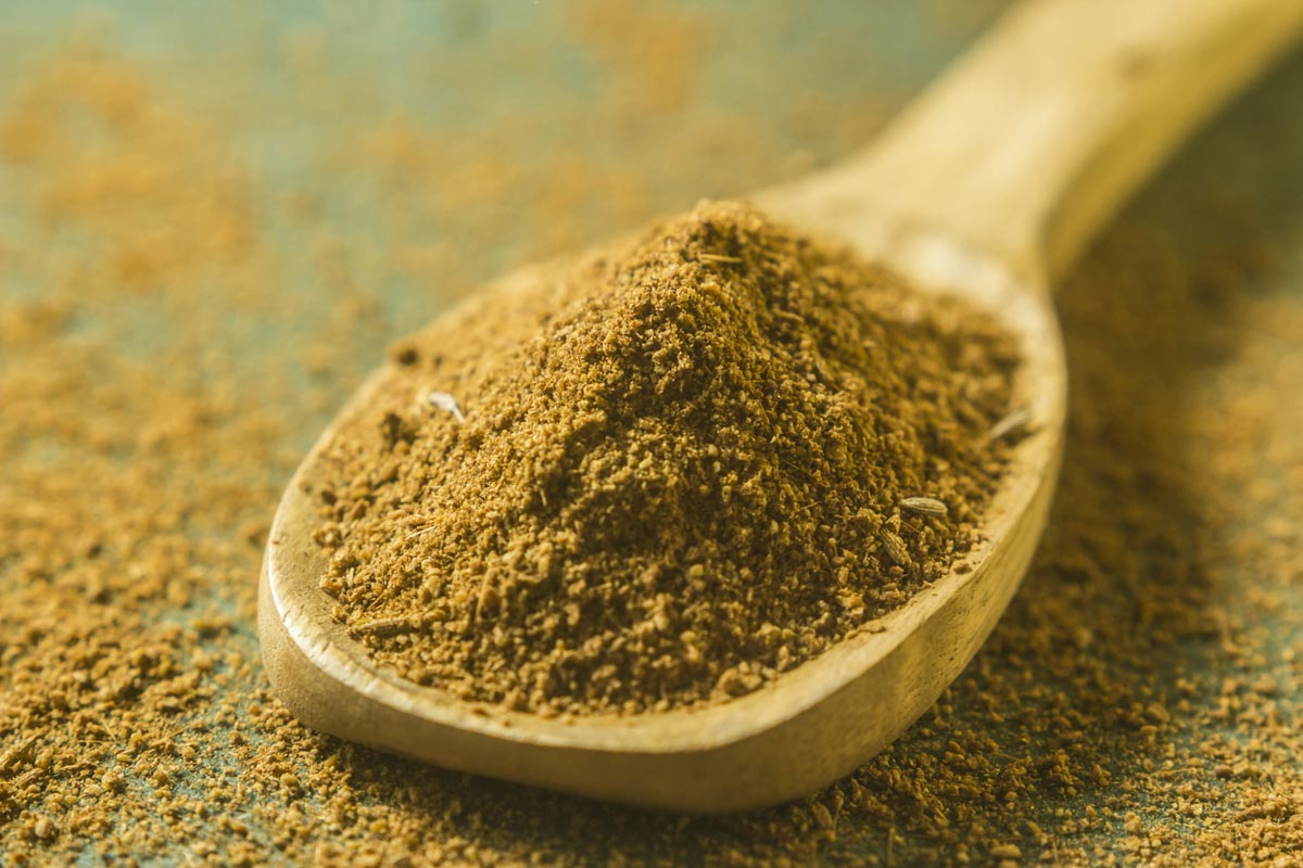 cumin powder in spoon