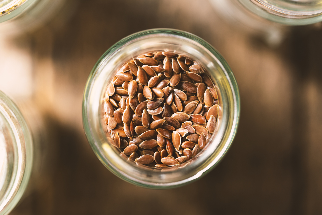 Flaxseed in glass jar