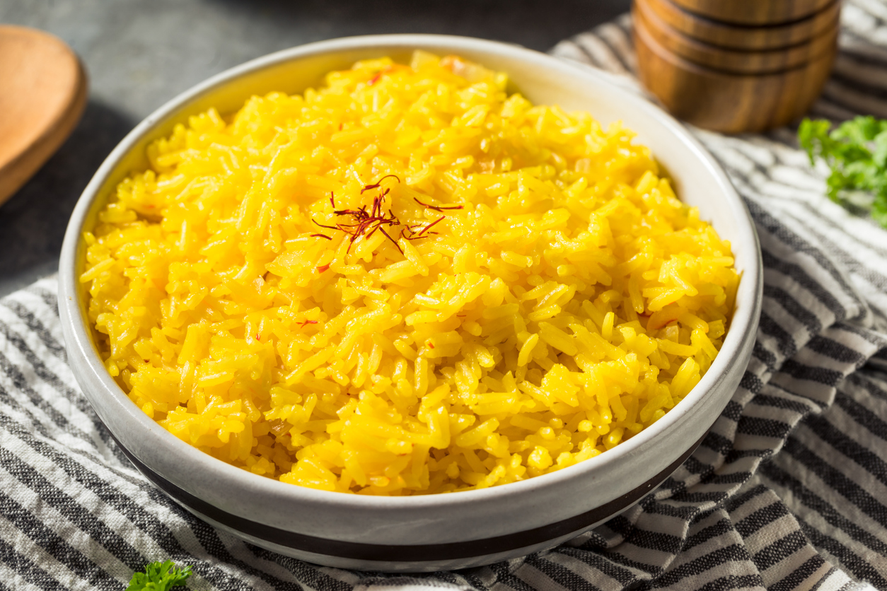 Homemade Healthy Saffron Rice in a Bowl