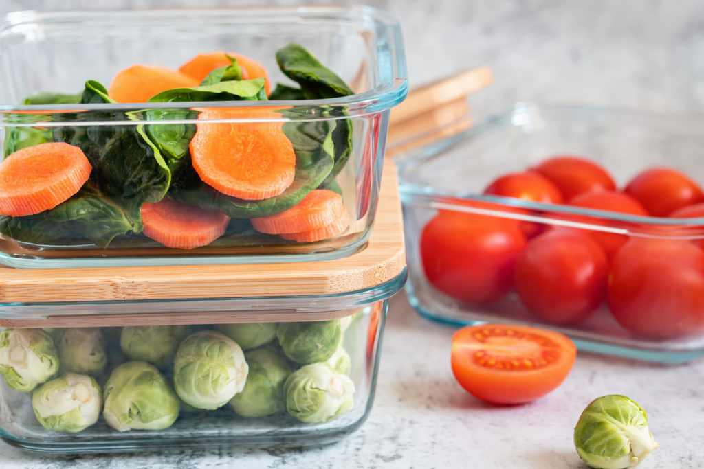 Leftover vegetables in glass storage containers