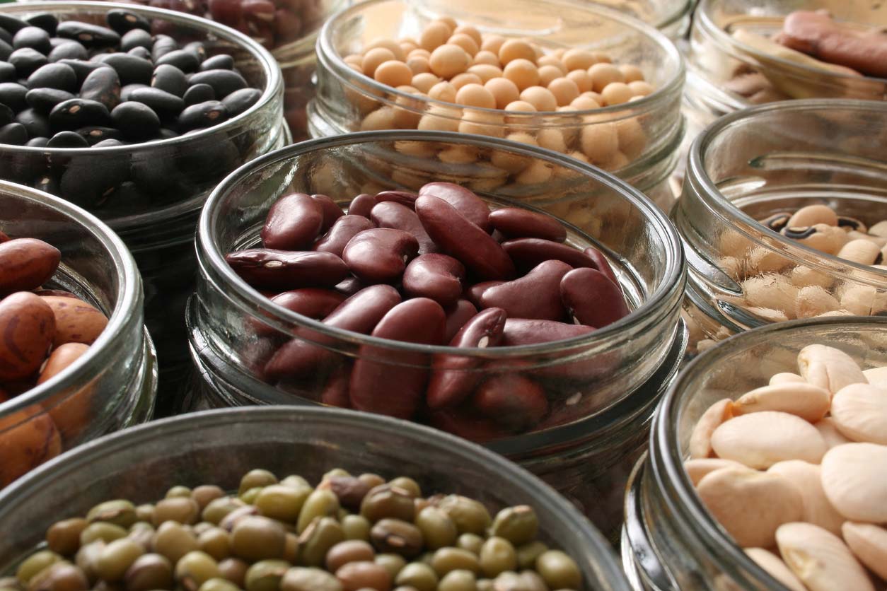 variety of beans in jars