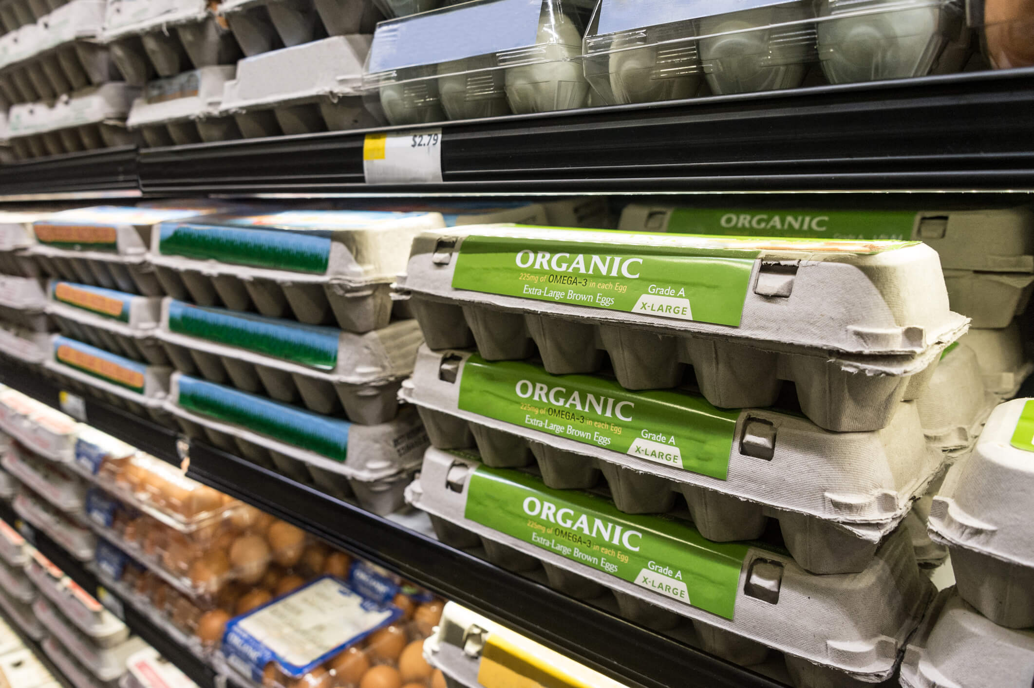 organic egg cartons on a shelf