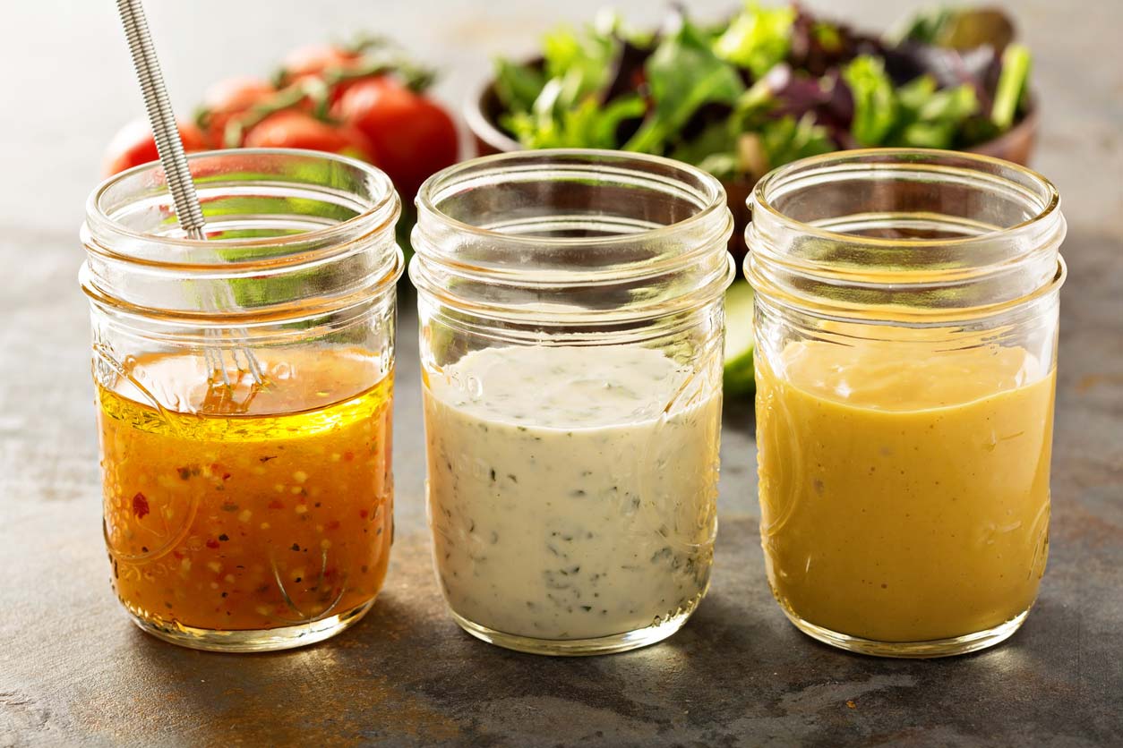 Types of salad dressings in mason jars