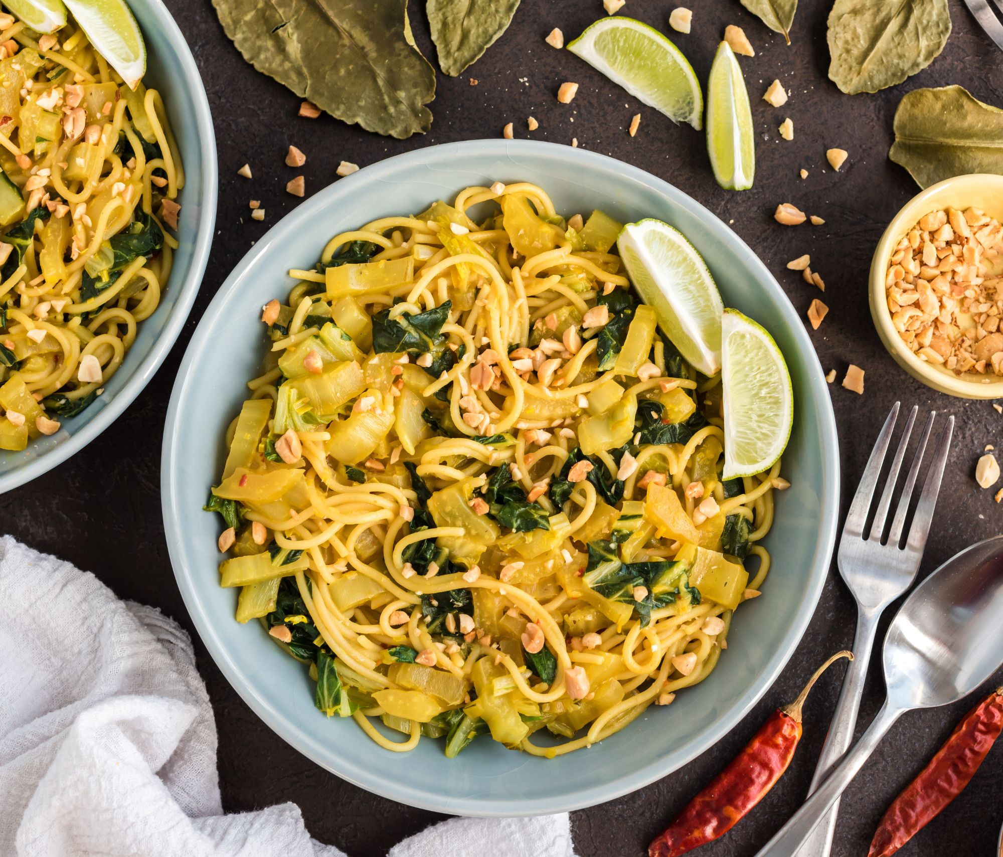 Lemongrass Ginger Noodles and Bok Choy in a bowl