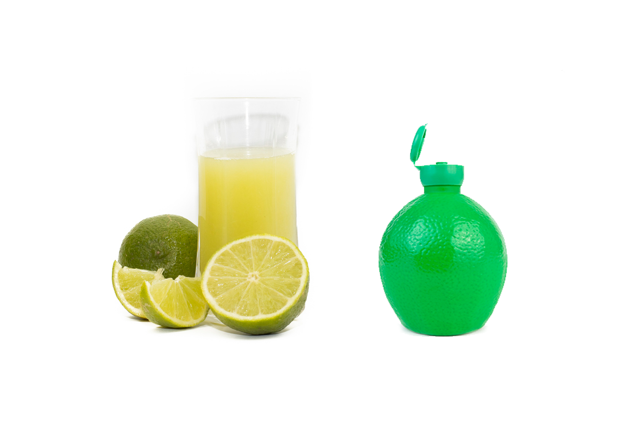 Combined images of lime juice on a white background